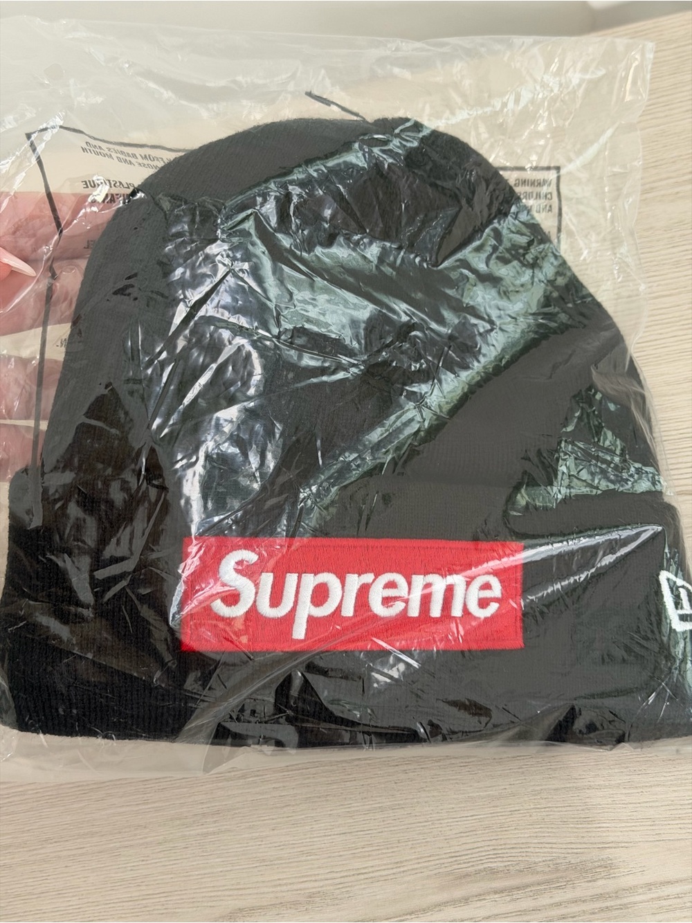 Supreme Black Beanie with Red and White Logo
